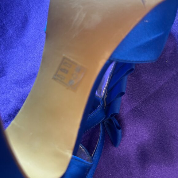 πKate Preston Beautiful Royal Blue 5" Satin Sandals Open Toe and Zipper - Picture 11 of 14